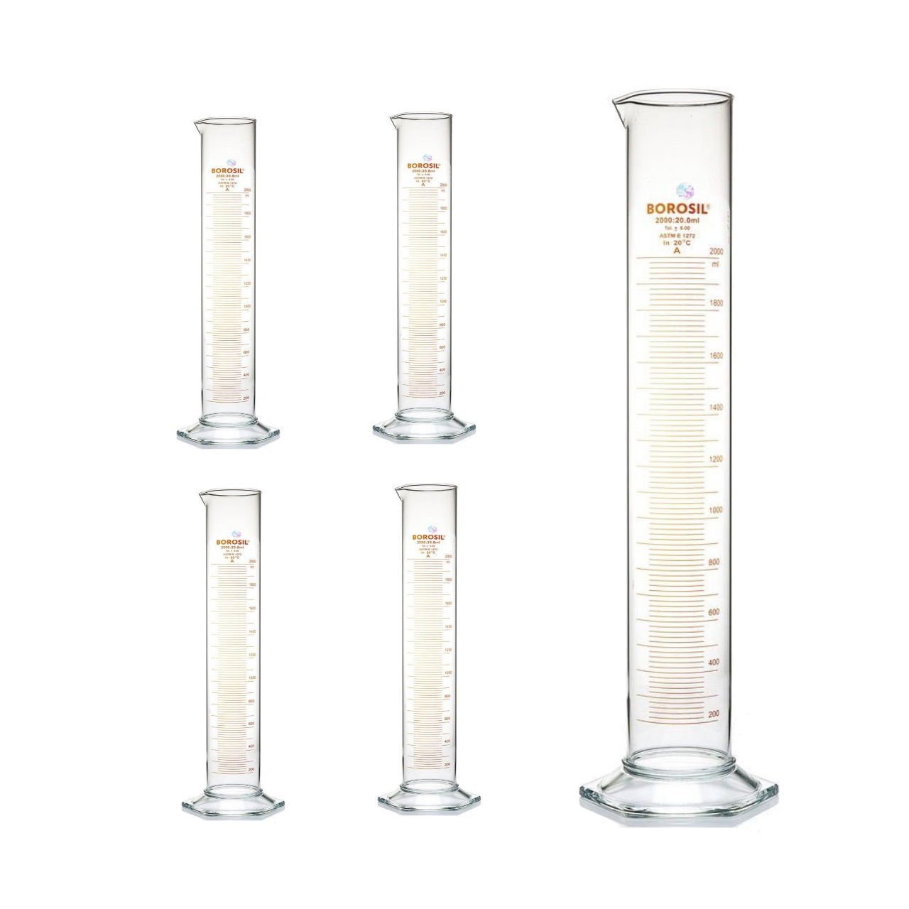 Borosil Cam Mezür 2000 ml - Dereceli Silindir Sertifikalı - 4 Adet Toptan