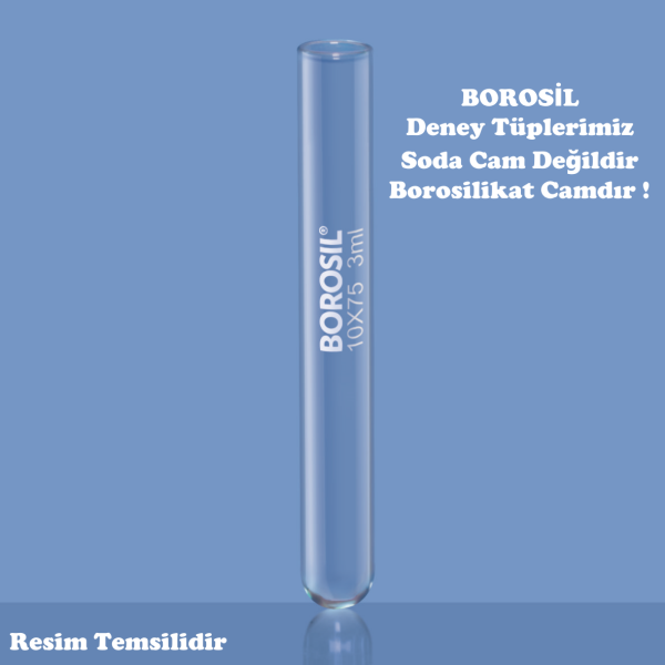 Borosil Cam Deney Tüpü 12x100 mm - Test Tüpü - 100 Adet Toptan