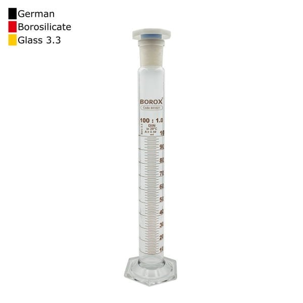 Borox Cam Çalkalamalı Mezür 100 ml - Plastik Tıpalı Dereceli Silindir