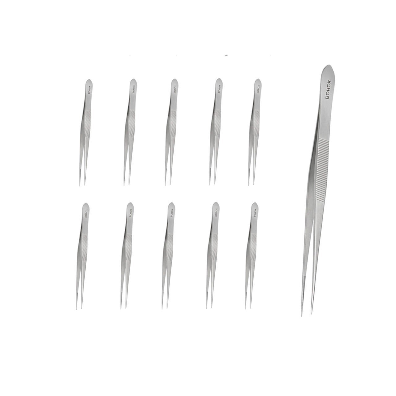 Borox Penset 13 cm Paslanmaz Çelik - Sivri Uç Dişli Cımbız - 10 Adet Toptan