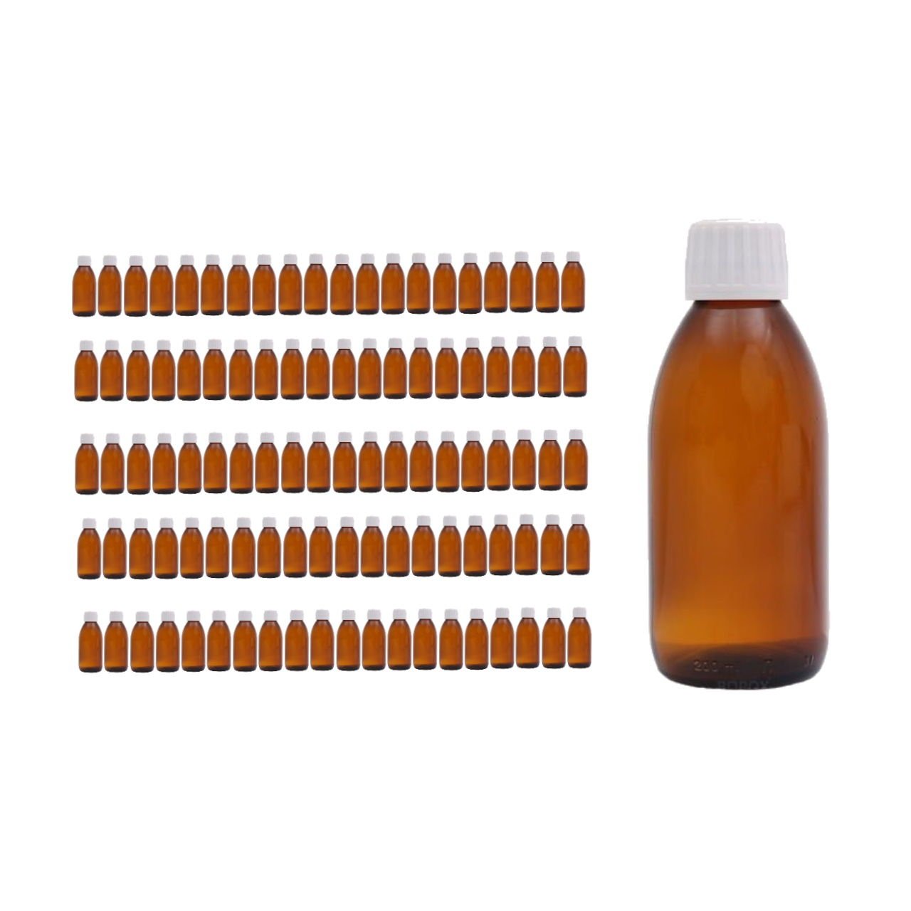 Borox Cam Amber Şişe 200ml - Kilit Kapaklı Kahverengi 100Adet