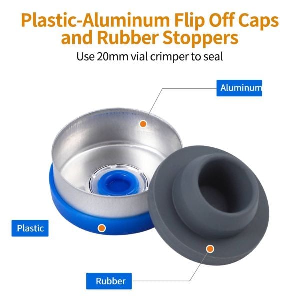 Borox Kapaklı Tıpalı Amber Cam Şişe 10ml - Crimp Vial ND20 - Dibi Düz - 100 Adet Toptan