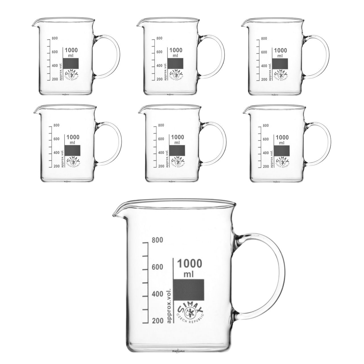 Simax Kulplu Cam Beher 1000 ml - Kısa Form Isıya Dayanıklı Beaker - 6 Adet Toptan