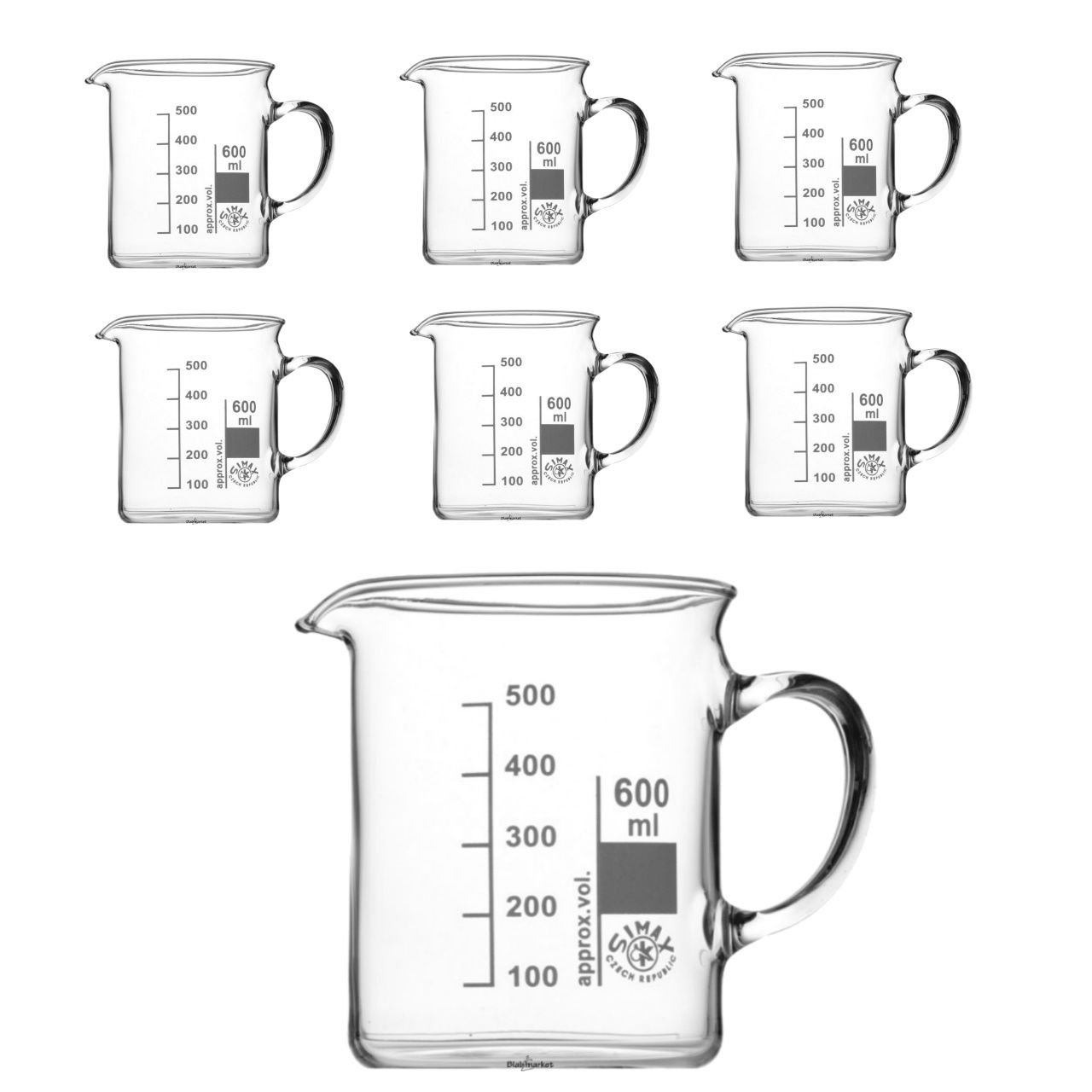 Simax Kulplu Cam Beher 600 ml - Kısa Form Isıya Dayanıklı Beaker - 6 Adet Toptan