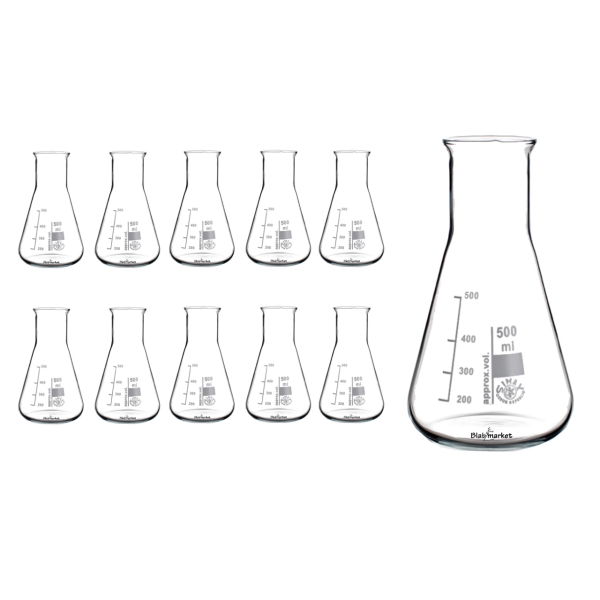 Simax Cam Erlen 500 ml - Erlenmeyer Flask Geniş Boyunlu - 10 Adet Toptan