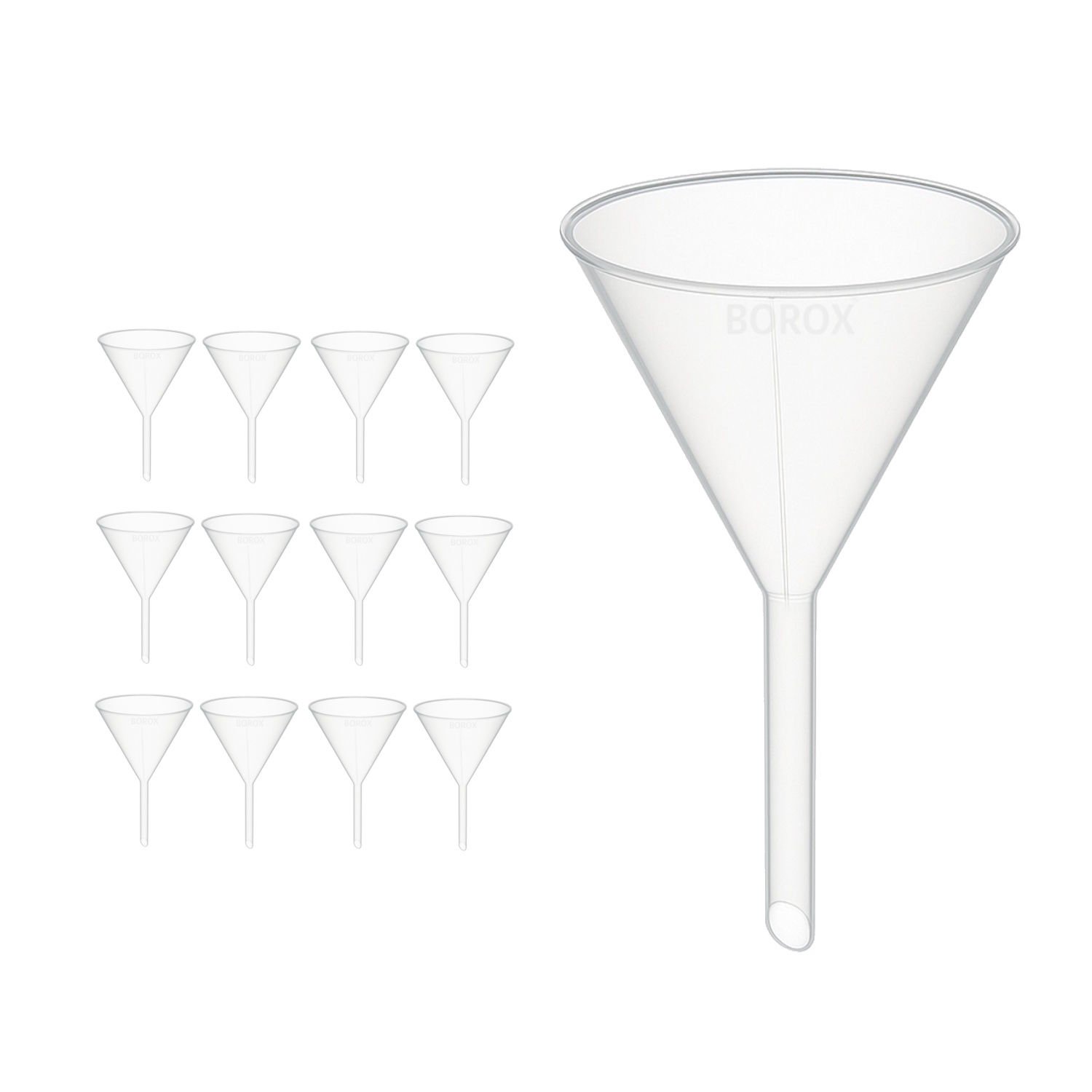 Borox Plastik Huni 100mm - Laboratuvar Hunisi - Uzun Saplı - 12 Adet/Toptan