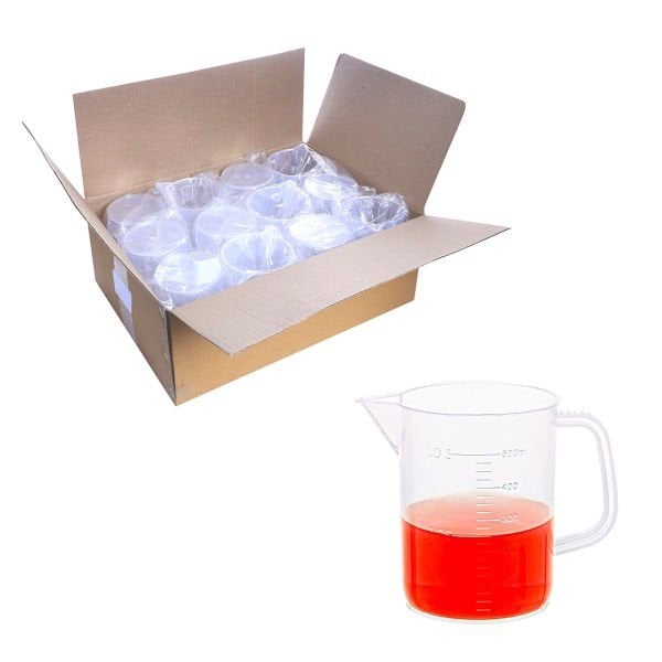 Borox Kulplu Plastik Beher 500 ml - Kabartma Dereceli Beaker - Ölçü Kabı - PP Beher - 12 Adet/Toptan