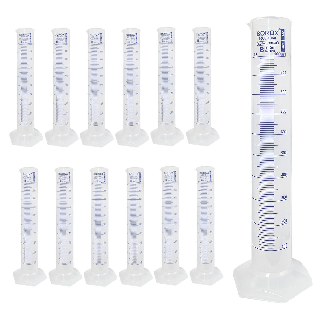 Borox Plastik Mezür 1000 ml - Uzun Form - Dereceli Silindir Mavi Skala - 12 Adet Toptan