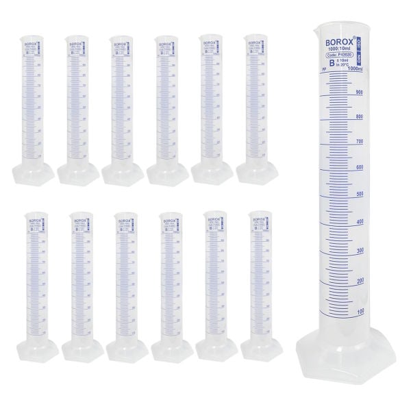 Borox Plastik Mezür 1000 ml - Uzun Form - Dereceli Silindir Mavi Skala - 12 Adet Toptan