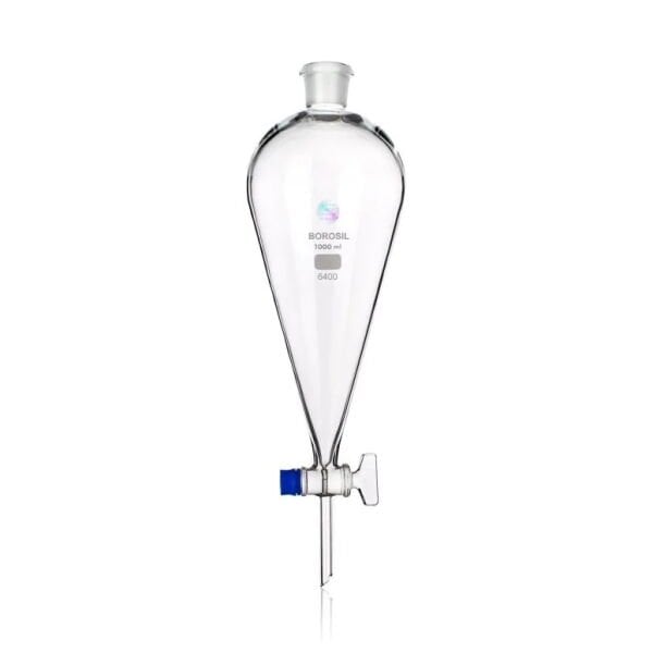 Borosil Cam Ayırma Hunisi 1000 ml - Cam Musluklu Tıpalı Huni