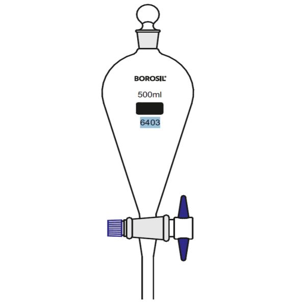 Borosil Cam Ayırma Hunisi 125 ml - Teflon Musluklu Tıpalı