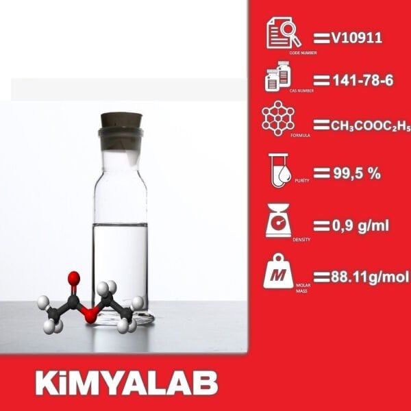 Etil Asetat 1000ml Cam Şişe - Ethyl Acetate Extra Pure %99,5