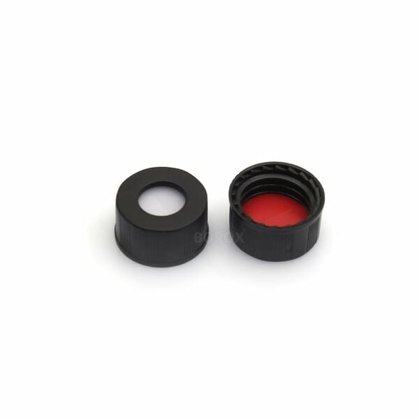 BOROX Yarıklı Siyah Screw Vial Kapağı ND9 - Kırmızı PTFE/Beyaz Silikon Septa - 1000 Adet Toptan