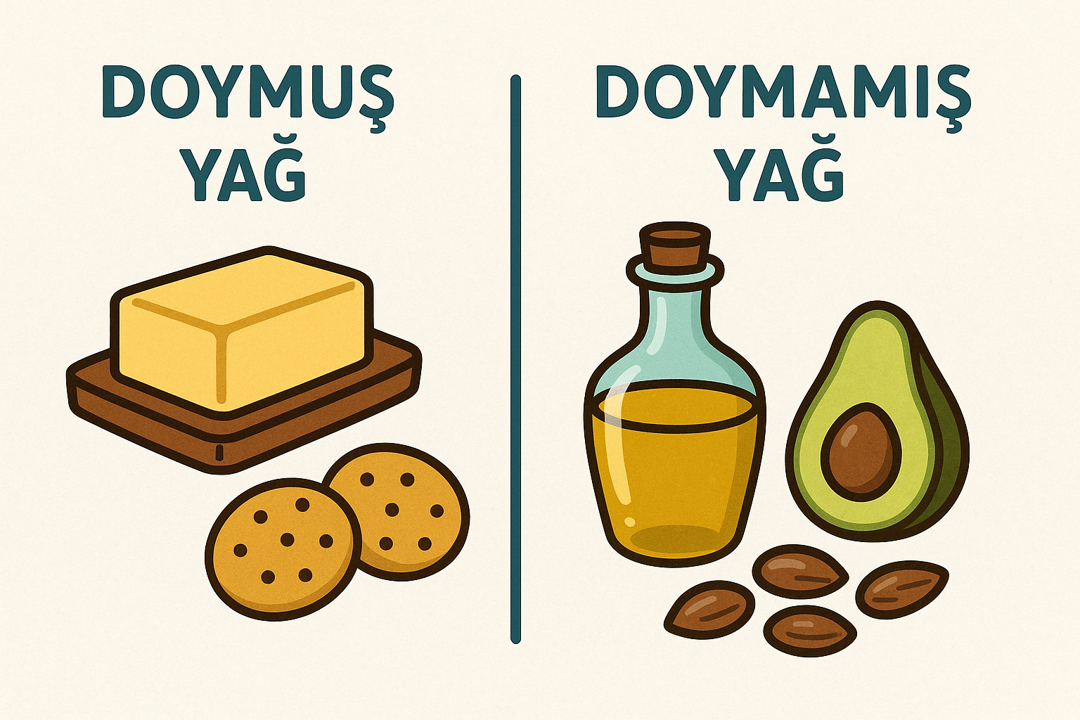 Doymuş ve doymamış yağ farklarını gösteren tablo