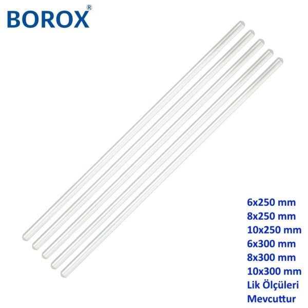 Borox Cam Baget 8x300mm - İçi Dolu Çubuk Stirring Bar 100Adet