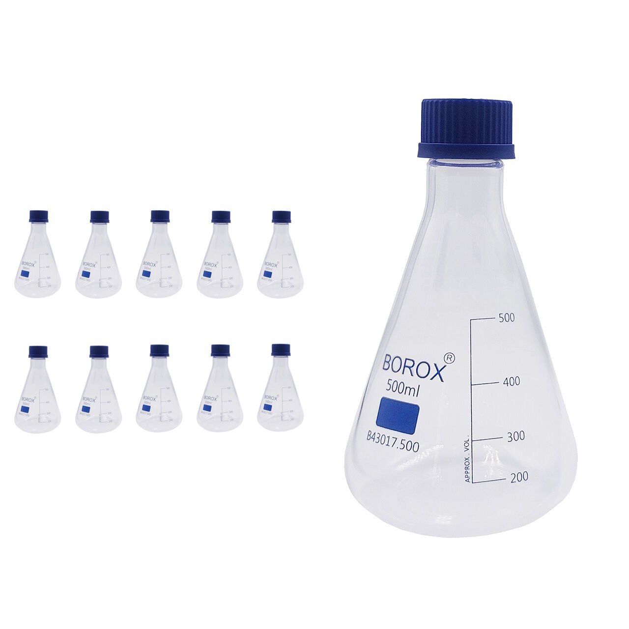 Borox Cam Erlen 500 ml - Erlenmeyer Flask Vida Kapaklı - 10 Adet Toptan