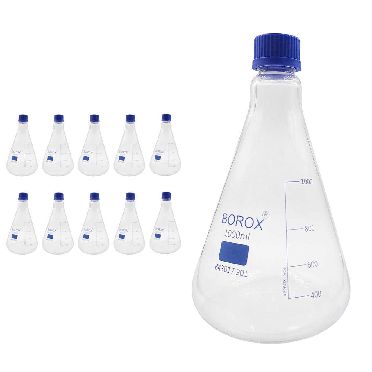 Borox Cam Erlen 1000 ml - Erlenmeyer Flask Vida Kapaklı - 10 Adet Toptan