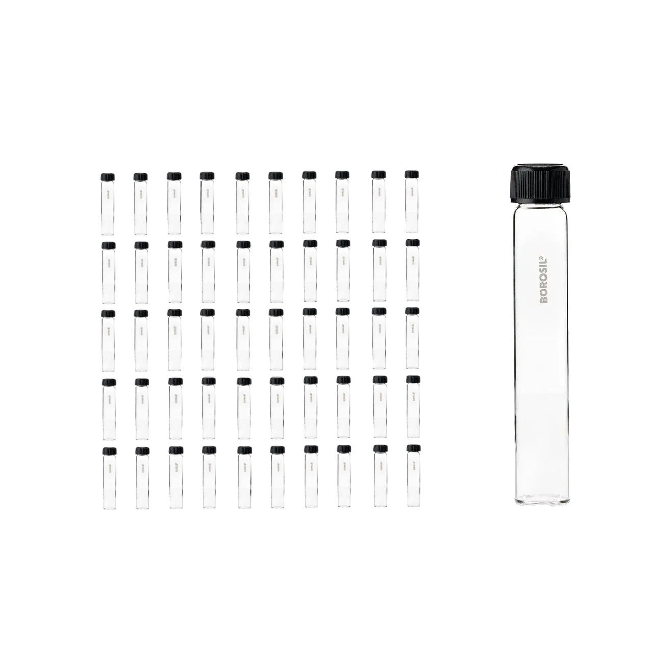 Borosil Cam Deney Tüpü 50ml Dibi Düz - Kapaklı Tüp - 50li