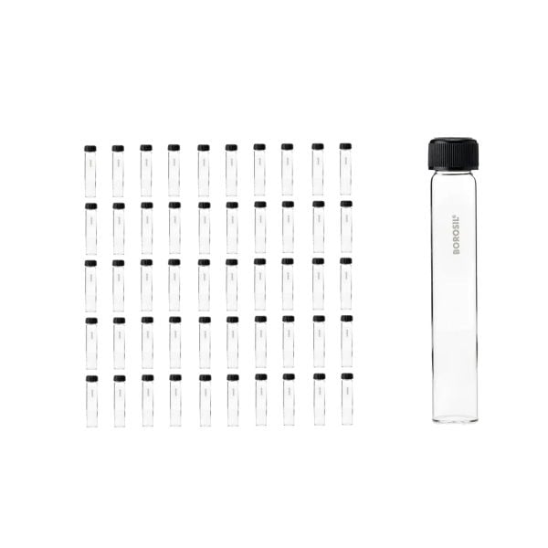 Borosil Cam Deney Tüpü 50ml Dibi Düz - Kapaklı Tüp - 50li