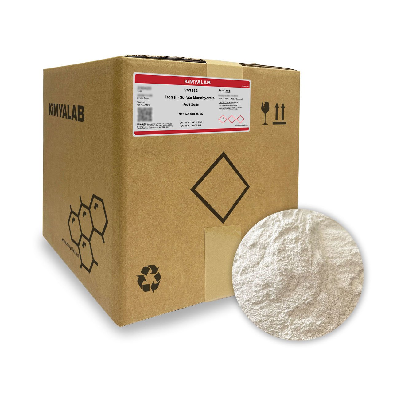 Kimyalab Demir II Sülfat Monohidrat - Iron II Sulfate Monohydrate - 25 Kg-Koli Toptan