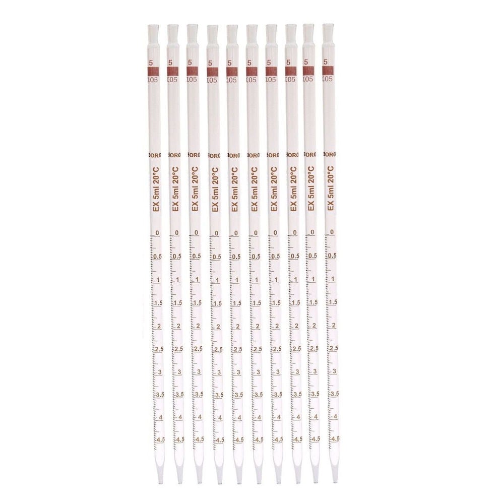 Borox Cam Dereceli Pipet 5 ml - Serolojik Pipet - 10 Adet