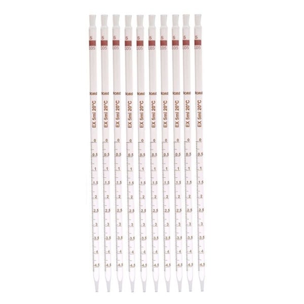 Borox Cam Dereceli Pipet 5 ml - Serolojik Pipet - 10 Adet