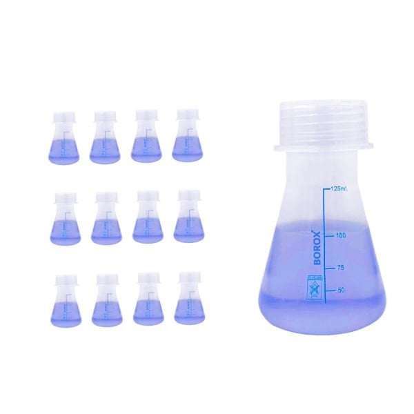 Borox Plastik Erlen 125 ml - Erlenmeyer Flask Vida Kapaklı - Mavi Skala - 12 Adet Toptan
