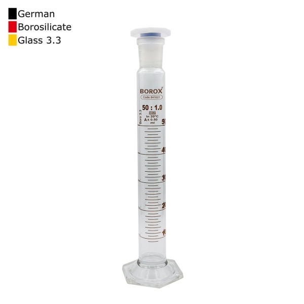 Borox Cam Çalkalamalı Mezür 50 ml - Plastik Tıpalı Dereceli Silindir