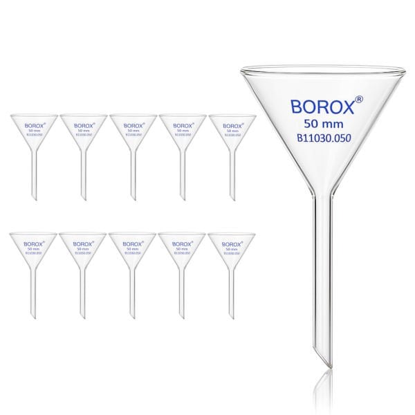 Borox Cam Huni 50 mm - Kısa Saplı Laboratuvar Huni - 10 Adet Toptan