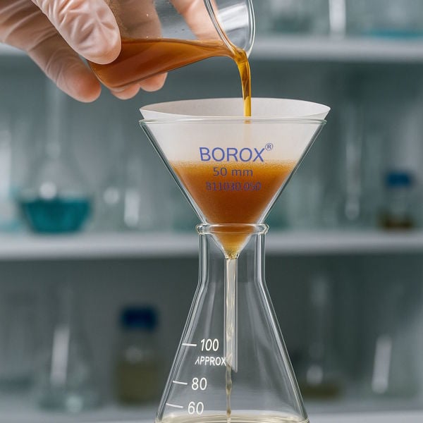 Borox Cam Huni 50 mm - Kısa Saplı Laboratuvar Huni - 10 Adet Toptan