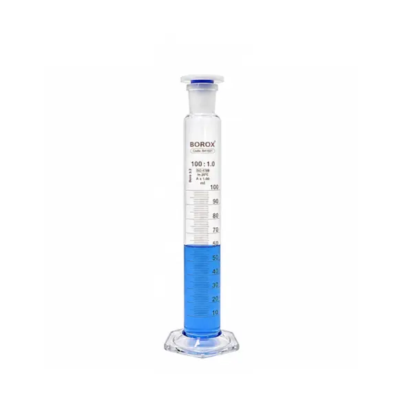 Borox Cam Çalkalamalı Mezür 100 ml - Plastik Tıpalı Dereceli Silindir