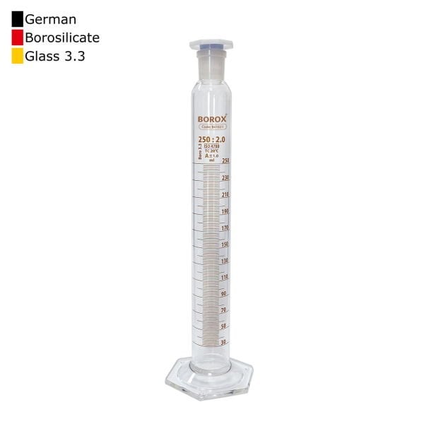 Borox Cam Çalkalamalı Mezür 250 ml - Plastik Tıpalı Dereceli Silindir