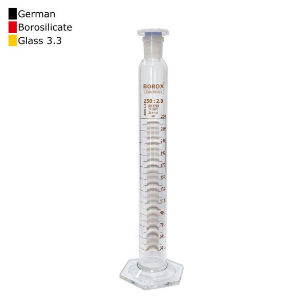 Borox Cam Çalkalamalı Mezür 250 ml - Plastik Tıpalı Dereceli Silindir
