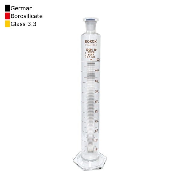 Borox Cam Çalkalamalı Mezür 1000ml - Plastik Tıpalı Dereceli Silindir