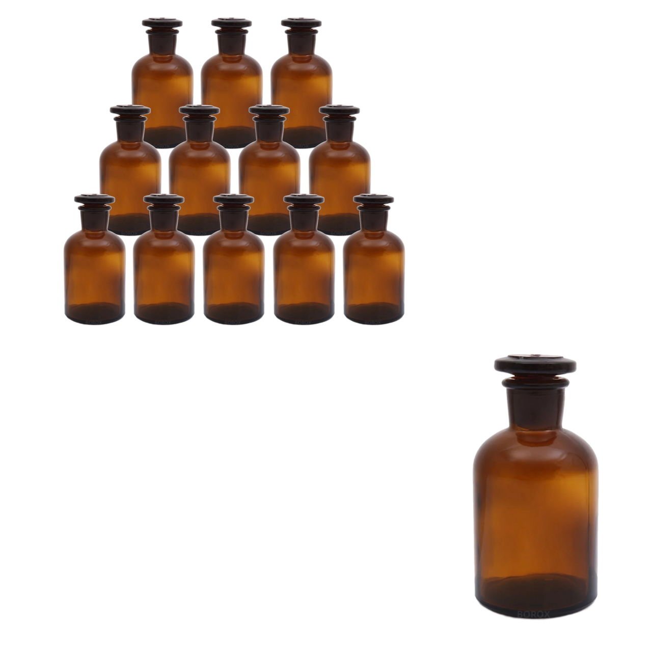 Borox Amber Cam Miyar Şişe 250ml - Şilifli Tıpalı Şişe 12li