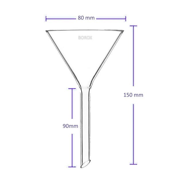 Borox Cam Huni 80 mm - Kısa Saplı Laboratuvar Huni