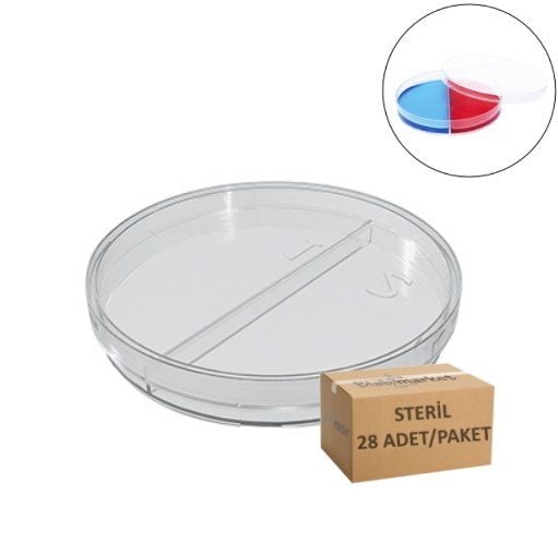 Petri Kabı 90x15mm İki Bölmeli Steril - Petri Kutusu 25 Adet