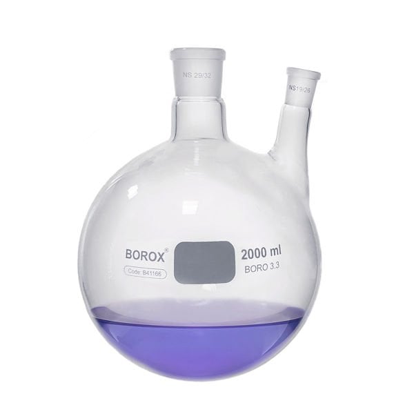Borox Cam Balon 2000ml - Dibi Yuvarlak Şilifli - İki Boyunlu