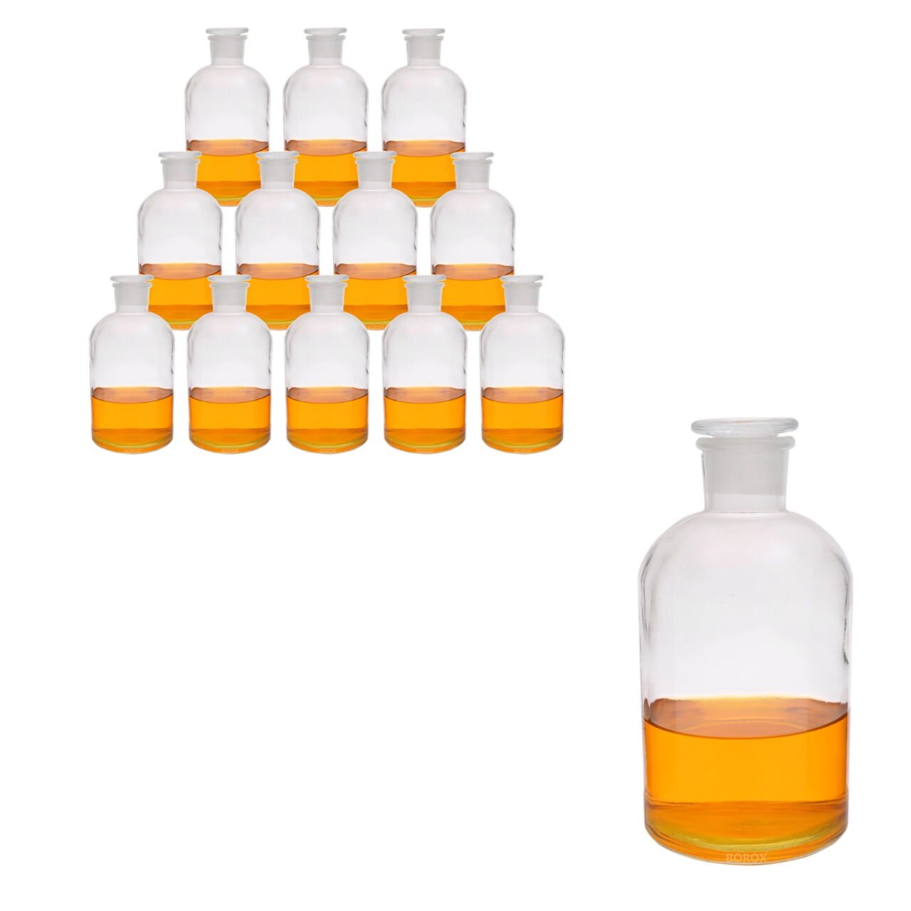 Borox Cam Miyar Şişe 1000 ml - Şilifli Tıpalı Şişe 12 Adet