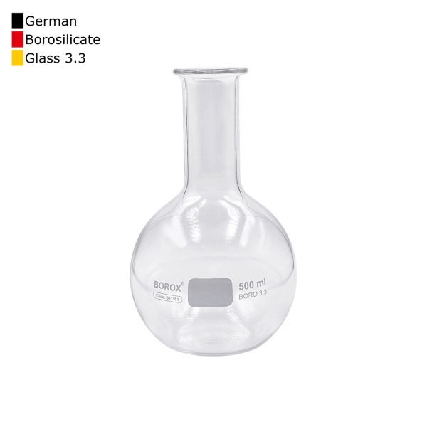 Borox Cam Balon 500 ml - Dibi Düz - Şilifsiz Deney Balonu