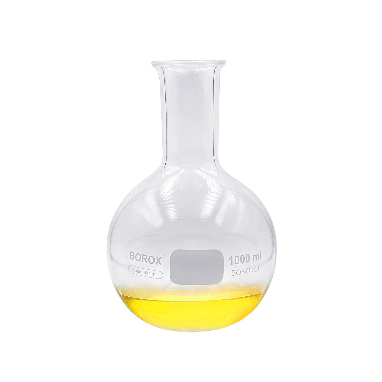 Borox Cam Balon 1000 ml - Dibi Düz - Şilifsiz Deney Balonu