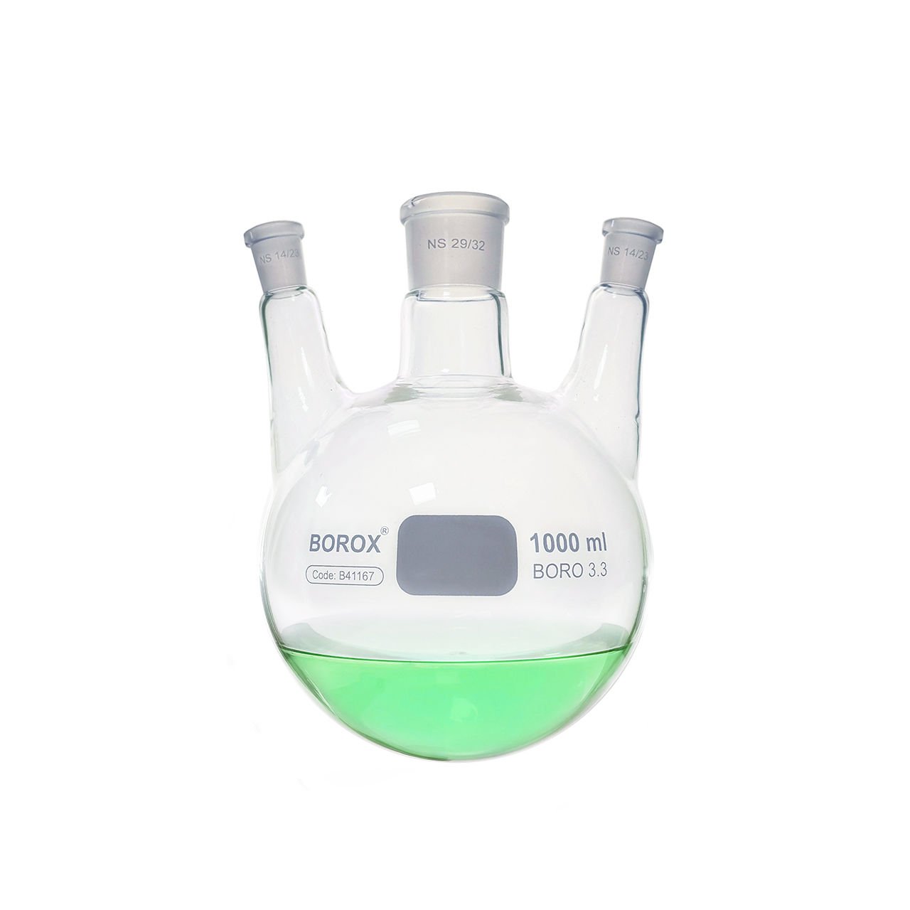 Borox Cam Balon 1000 ml - Dibi Yuvarlak Şilifli - Üç Boyunlu 29/32-14/23