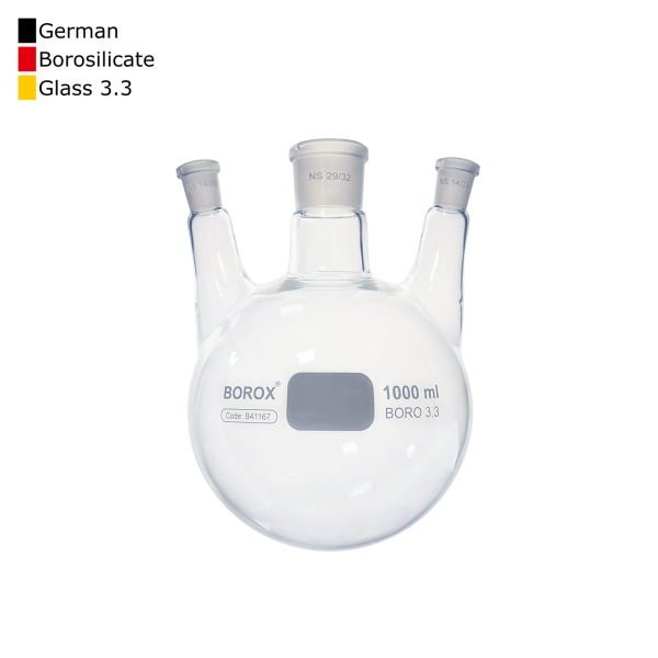 Borox Cam Balon 1000 ml - Dibi Yuvarlak Şilifli - Üç Boyunlu 29/32-14/23