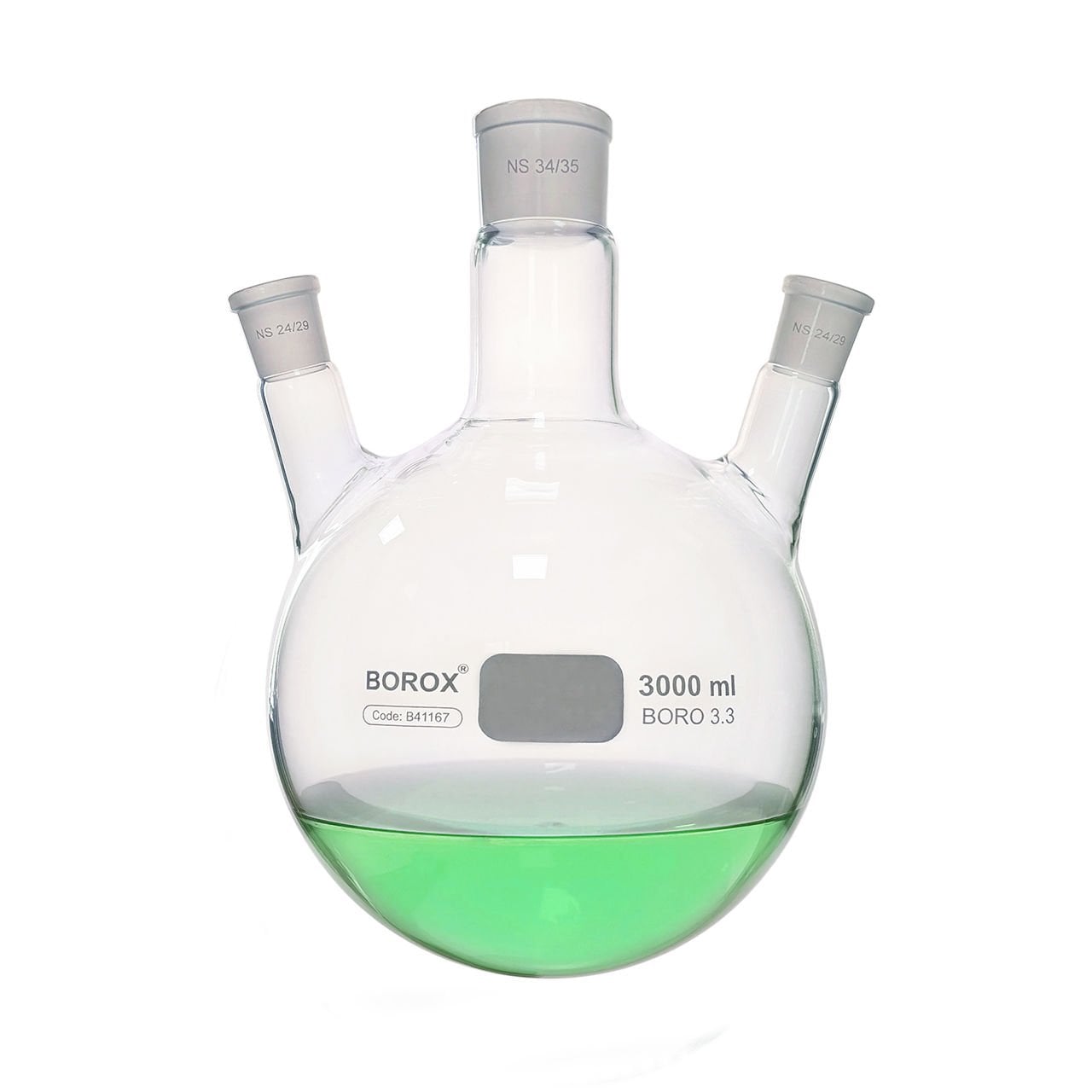 Borox Cam Balon 3000 ml - Dibi Yuvarlak Şilifli - Üç Boyunlu 34/35-24/29