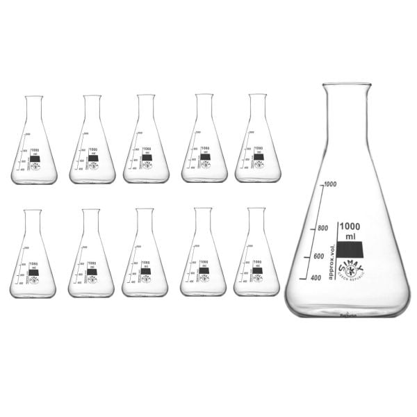 Simax Cam Erlen 1000 ml - Erlenmeyer Flask Dar Boyunlu - 10 Adet Toptan