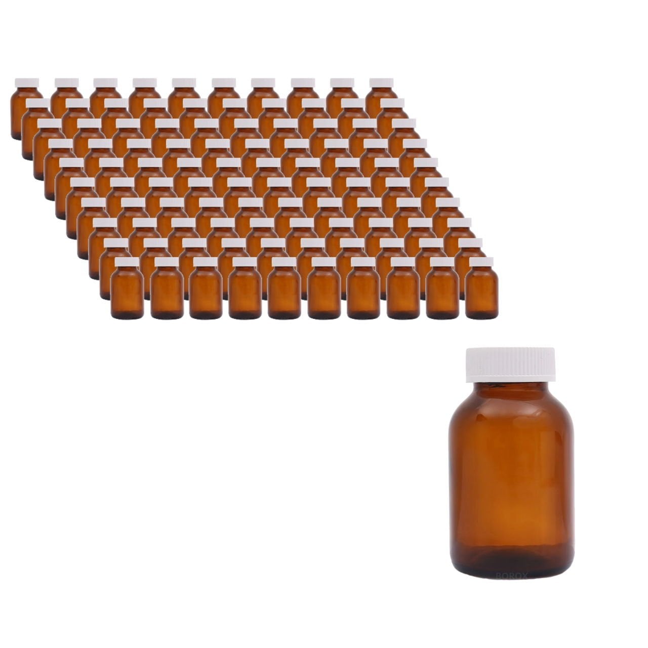 Borox Amber Cam Şişe 200ml - Beyaz Kapaklı 200cc - 100 Adet