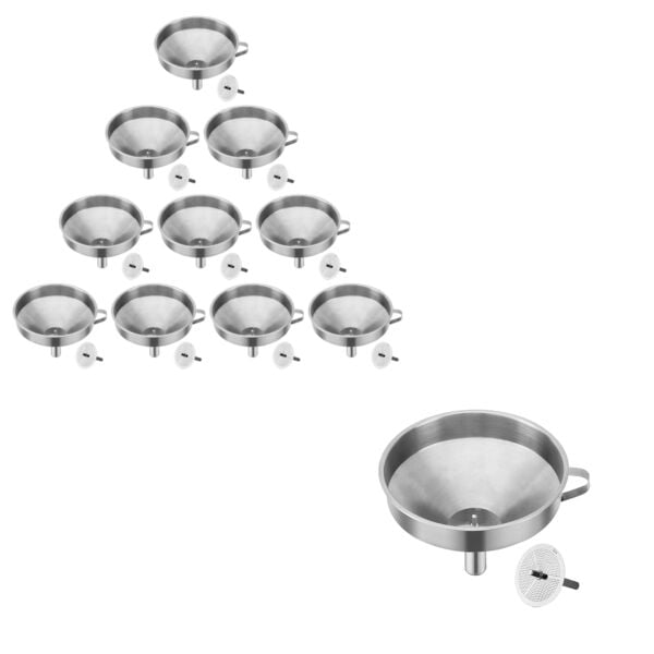 Borox Paslanmaz Çelik Huni 110mm - Kulplu Filtreli - 10 Adet