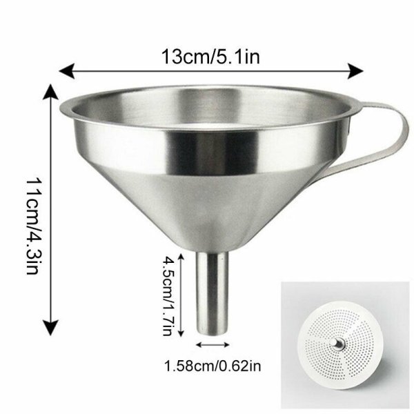Borox Paslanmaz Çelik Huni 130mm - Kulplu Süzgeçli - 10 Adet