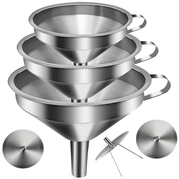 Borox Paslanmaz Çelik Huni 130mm - Kulplu Süzgeçli - 10 Adet
