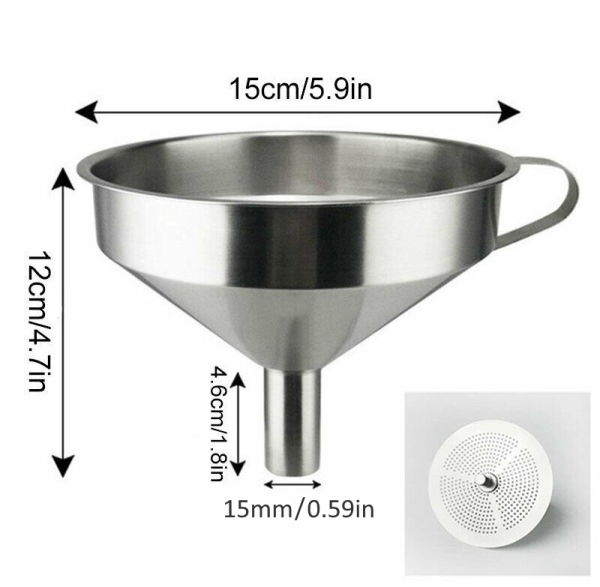 Borox Paslanmaz Çelik Huni 150mm - Kulplu Filtreli - 10 Adet